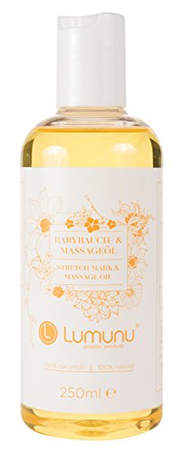 Deluxe Babybauch & Massage Öl (250ml), 100% natürliches Körperöl mit Q10, Schwangerschafts Body Oil aus hochwertigen Ã–len