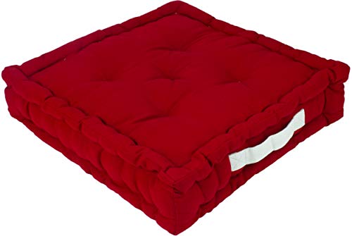 Alphadeco Sitzkissen Uni aus Baumwolle (170g/m2) - 45x45x10cm - Bodenkissen, Stuhlkissen, Sitzerhöhung (Rot/Salsa)