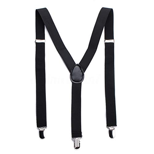 Boolavard Herren Damen Long Hosenträger Y Form Style 3er Clips elastisch Schmal Unifarbe und Bunt mit verschiedenen Motiv (Schwarz)