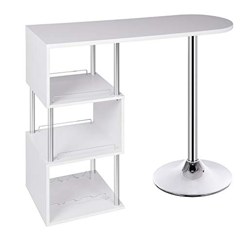 WOLTU Bartisch BT22ws Stehtisch Bistrotisch Bartheke Tresentisch, mit 3 Ablagefläche, mit Weinregale, Metall, MDF, 113x40x105cm(BxTxH)