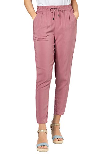 Sublevel Damen Stoffhose mit Bindegürtel aus Viskose Dark-Rose M