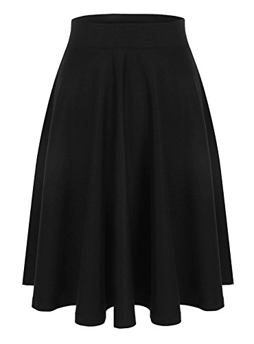 Emma & Giovanni - A-Linie Elegant Faltenrock Hohe Taille Midi-Rock - Damen (Schwarz, S/M 36/38)