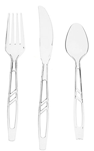 (300 Stück) Hochwertiges, transparentes Einweg-Plastikbesteck Set – 100 Plastikgabeln, 100 Plastiklöffel, 100 Plastikmesser – Klares, durchsichtiges Einwegbesteck für Partys – BPA-frei