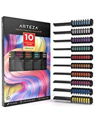 Arteza Haarkreide-Kamm | 10 Temporäre Haatfarben | Haarfärbemittel Ideal für Partys, Halloween, Cosplay, Festivals, Theater | Haarmaskara für Bunte Highlights | Haartönung mit Handschuhen und Umhang