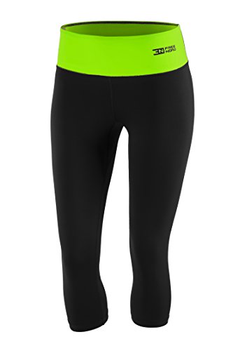 FITTECH Performance Damen Thermoaktiv Legging Leggins Strumpfhose Tights Laufhose Caprihose 3/4 Leggings Fitness Pilates Outdoor Radsport Running (Schwarz/Neon Green, L)