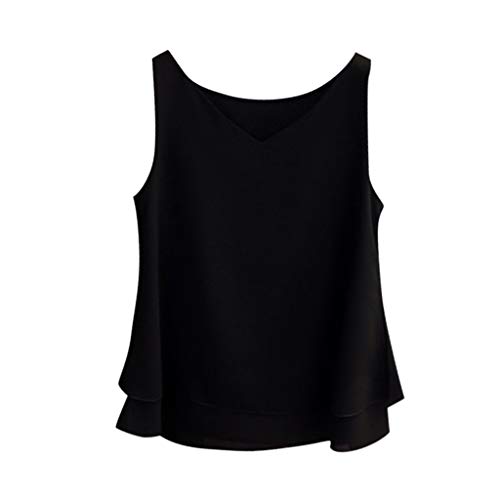 Longra Tops Damen Tanktop Chiffon Shirt Ärmelloses Hemd Solide V-Ausschnitt Casual Bluse Top Kurzarm Elegant T Shirts Classic Basics Bluse ohne Arm Funktionsblusen