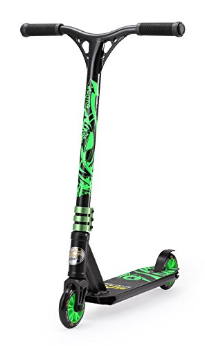 STAR-SCOOTER Pro Sport Freestyle Stunt Scooter Kickscooter Roller MINI für Kinder ab 5 Jahre  110mm Einsteiger / Fortgeschritten Stuntscooter Alu HIC Kompression  Action Schwarz & Grün