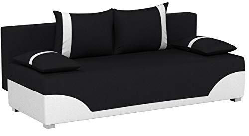 Bettsofa Schlafsofa Sofa Dario - Klappsofa mit Schlaffunktion und Bettkasten, Schlafcouch, Couch, Couchgarnitur, Sofagarnitur (Schwarz + Weiß (Neo 15 + Dolaro 511))