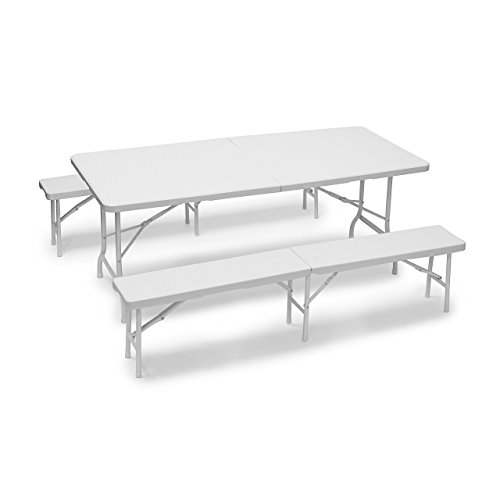Relaxdays Bierzeltgarnitur klappbar Bastian, 3-teiliges Gartenmöbel Set, einfarbig, H x B x T: 73 x 180 x 75 cm, weiß