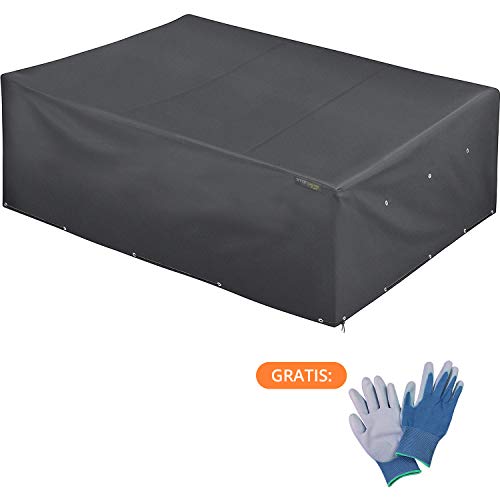 Abdeckung Schutzhülle Abdeckplane für Gartenmöbel 200*160*80 cm – PVC-beschichtet & verklebte Nähte – wasserdicht / UV-beständig / winterfest – mit Ventilationslöchern – Plus: Gartenhandschuhe gratis