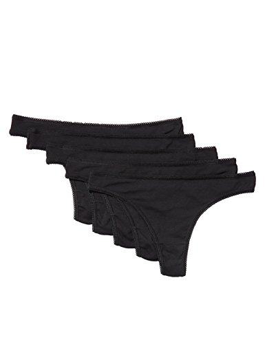 Iris & Lilly Damen Tanga im 5er-Pack, Schwarz (Black), Gr. Large