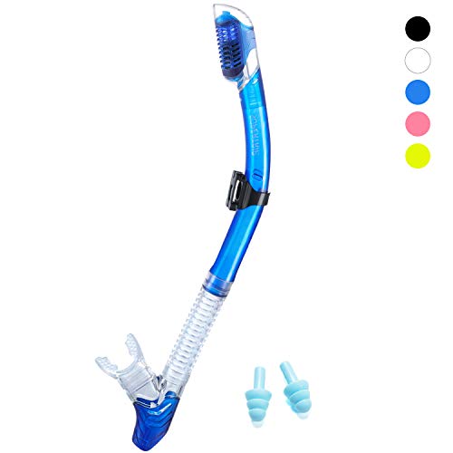 Supertrip Trockenschnorchel Erwachsene Unisex Trocken Snorkel Schnorchel mit Ventil zum Schnorcheln Schnorchelrohr mit weichem Mundstück Ohrstöpsel Blau