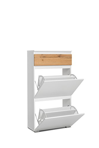 Schuhkipper - 2 Doppelfächer, 1 Schublade in Eiche (B/H/T: 58 x 109 x 25 cm) Schuhgröße bis 45 cm, für 12 Paar Schuhe