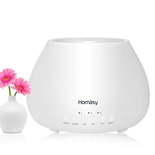 Aroma Diffuser 500ml, Homasy Diffusor Aromatherapie Ätherisches Öle Diffuser, Ultra Leise Utraschall Luftbefeuchter mit 8 Farben LED, BPA-Frei Humidifier Duftlampe für Schlafzimmer Kinderzimmer Büro