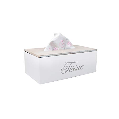 DRULINE Holz-Taschentuchbox Kosmetiktücherbox Taschentuchspender Tücher Box Tissue (weiß)