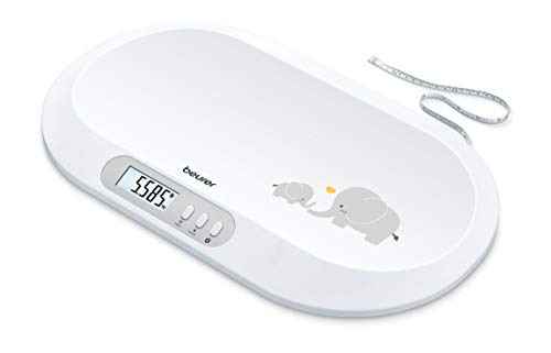 Beurer BY 90 Babywaage mit kostenloser App (iOS + Android) integriertes Maßband, 20 kg Tragkraft und Hold-Funktion für stramplende Babys