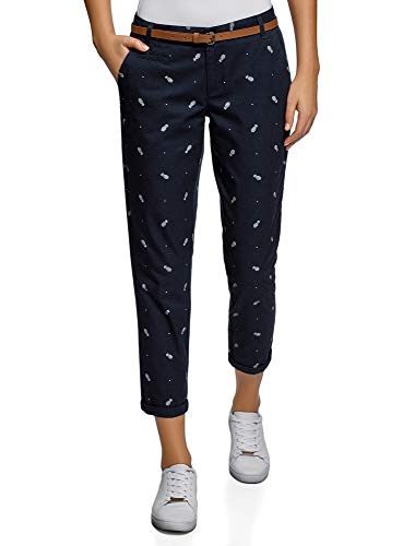 oodji Ultra Damen Chinohose mit Gürtel, Blau, DE 38 / EU 40 / M
