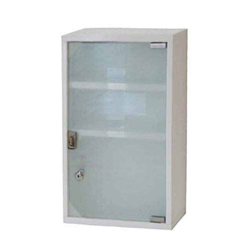 HS-Lighting Medizinschrank Arzneischrank Edelstahl abschließbar Medikamentenschrank Erste Hilfe Schrank Hausapotheke mit Glas Tür und 2 Schlüssel 'Tip -on' Automatik, 45ⅹ30ⅹ12 cm (Weiß-3 Fächer)
