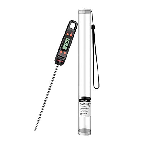 TOPELEK Thermometer Bratenthermometer Haushaltsthermometer, Lange Probe, 5 Sekunden Sofortiges Auslesen für Küche, Grill, BBQ, Essen, Steak, Türkei, Süßigkeiten, Milch, Bad Wasser, Edelstahl