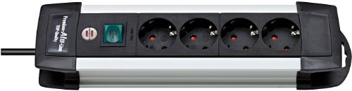 Brennenstuhl Premium-Alu-Line, Steckdosenleiste 4-fach - Steckerleiste aus hochwertigem Aluminium (mit Schalter und 1,8m Kabel) Farbe: schwarz