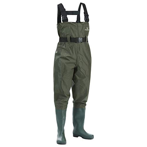 FISHINGSIR Wathose Anglerhose Watstiefel Watt Fisch Teich Gummi PVC Nylon Wathose mit Stiefeln kältebeständig 46