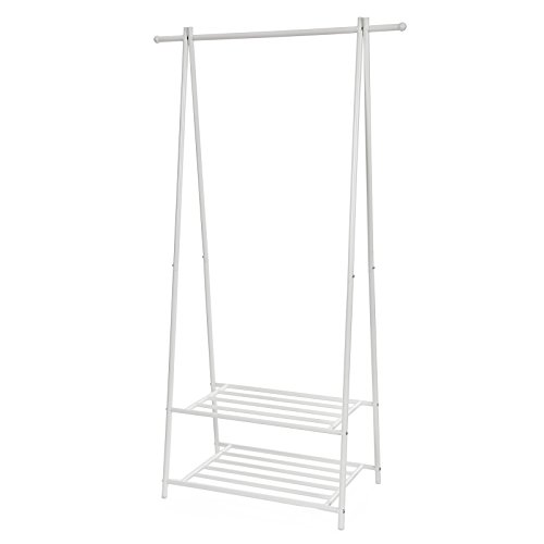 Songmics metall Kleiderständer Kleiderstange Garderobenständer mit Schuhablage 87,5 x 155 x 41 cm (B x H x T) weiß HSR05W
