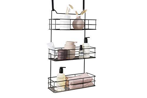 LIFA LIVING Türregal zum Einhängen, Einhängeregal für Bad und Küche, Hängeregal für Küchenartikel, Reinigungsmittel, Badzubehör und mehr, Schwarzes beschichtetes Metall