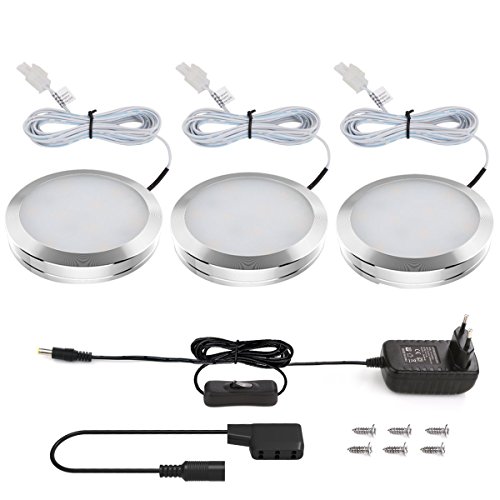 LE 3er Schrankleuchten led Komplettset insgesamt 6W 510lm 3000k Warmweiß alle Zubehör inkl. led Küchenlampen Aluminium Vitrinenbeleuchtung