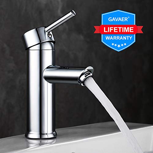 GAVAER Waschtischarmatur,Wasserhahn bad Moderner Stil Wunderschöne Design,Keramikventil,Kaltes und Heißes Wasser Vorhanden,Messing verchromt.
