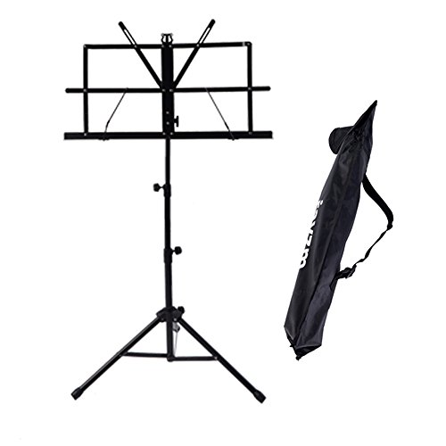 Rayzm Musik Notenständer, Robuster tragbarer klappbarer Metallständer mit Tragetasche, Einstellbare Höhe, Maximale Belastbarkeit 1,5kg, Leicht und Kompakt zum lagern und reisen