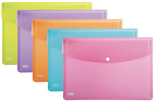 ELBA Brieftaschen Urban  DIN A4, Abgerundete Ecken, Druckknopf-VerschluÃŸ, Packung mit 5 Taschen, aus Kunststoff, transluzent, Sortiert