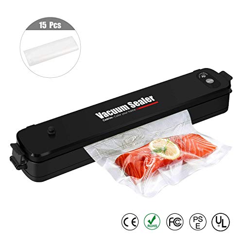 Lebensmittel Vakuumierer Vakuumiergerät - Cadrim Vakuummaschine Folienschweißgeräte automatisch vakuumieren für Lebensmittel, Fleisch, Gemüse, Obstaufbewahrung inkl. 15 Folienbeutel 20x25 cm
