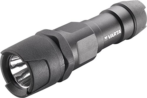 Varta 1 Watt LED Indestructible Taschenlampe (inkl. 3x High Energy AAA Batterien Flashlight extrem robuste Aluminium-Titan-Legierung Falltest 9 m) spritzwassergeschütztes Gehäuse IPX4 2 Leuchtstufen
