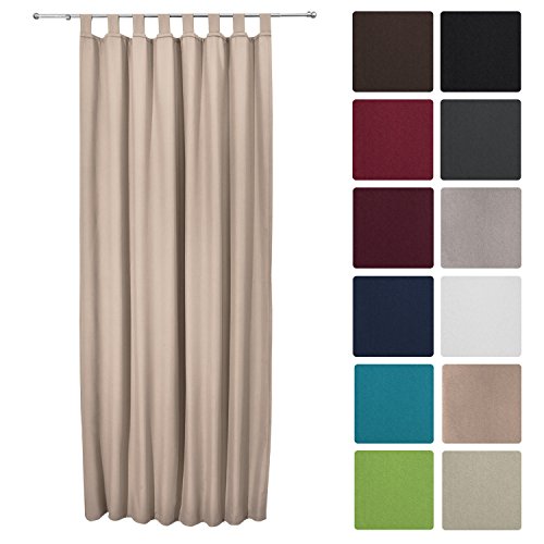 Beautissu Thermovorhang Amelie 140x245 cm Schlaufen-Schal Vorhang blickdicht & Verdunkelung - isolierende Gardine Sand