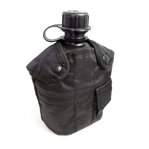 Feldflasche 1 Liter inkl. Trinkbecher (Kochbehälter) aus Aluminium, Bundeswehr-Flasche / Alu Travel Bottle + Stofftasche in schwarz - Marke Ganzoo