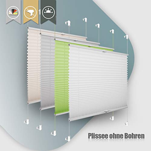 Plissee ohne Bohren klemmfix Jalousie Sonnenschutz Easyfix Faltrollo Lichtdurchlässig Rollo für Fenster,Tür-Weiß 90x100cm(BXH)