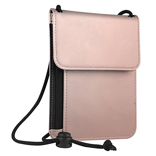 Fintie RFID-Blockierung Brustbeutel - Premium Kunstleder Passhülle Brusttasche Reisegeldbeutel Brustbeutel-Tasche für Maximale Sicherheit für Kreditkarten, Bargeld, Reisepässe, Roségold