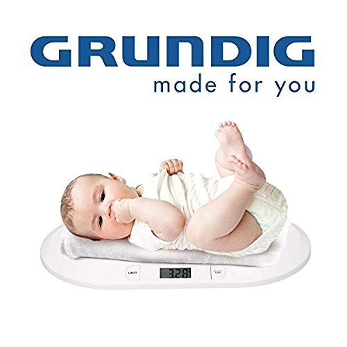 Grundig BW219 Digitale Babywaage Kinderwaage bis 20kg, flache Digitalwaage für Neugeborene Frühchen Säuglinge und Babys, Waage mit LCD Display, Tierwaage, Säuglingswaage,inkl. Batterien,Version 2019