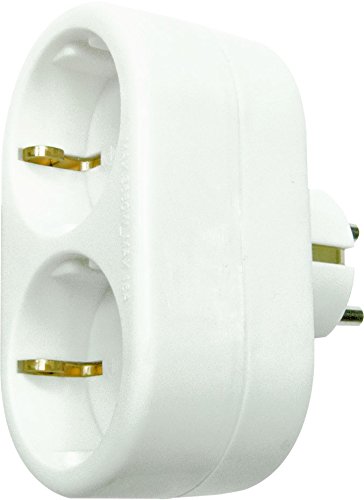 Reiher 430024 Power-adaptador doppelte Front mit Erdung, Format, einziehbar, Weiß