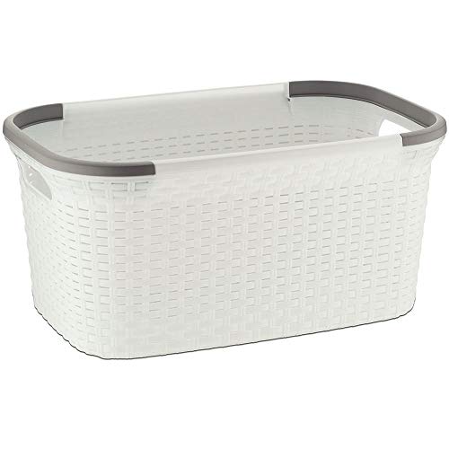 MamboCat Rio 40 L grau weißer Wäschekorb Plastik stabil I Laundry Box Wäsche I Wäschesammler Kunststoff I Wäschewanne ideal zum Wäsche vorsortieren transportieren 55x35x35 cm (LxBxH) (Weiß)