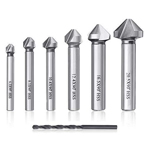 MOHOO Kegelsenker 7tlg Bohrer HSS Kegelsenker Satz DIN 335 C 90 Grad, Senker Bohrer Senkbohrer Satz hitzebeständig, präzise mit Positionierbohrer Ø 6.3/8.3/10.4/12.4/16.5/20.5mm
