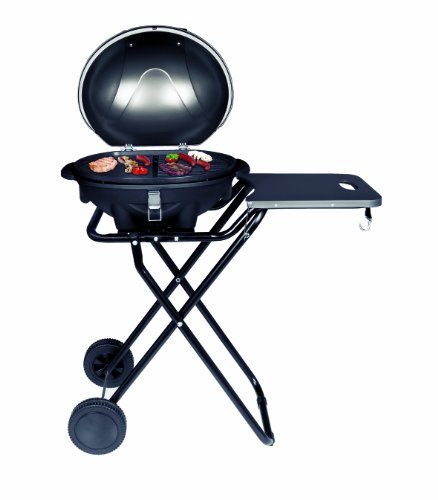 SUNTEC elektrischer Standgrill BBQ-9493 [abnehmbare Haube mit Temperaturanzeige, Ablagetablett, 46x35 cm Grillplatte, Standfuß mit Rädern, max. 1600 Watt]