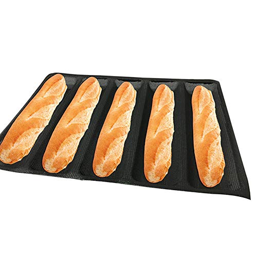 Baguette-Backblech, französischer Stick, Kastenform, Backform für 5 Baguetten, antihaftbeschichtet, wiederverwendbar, Silikon, Baguetteschale Free Size Wie abgebildet