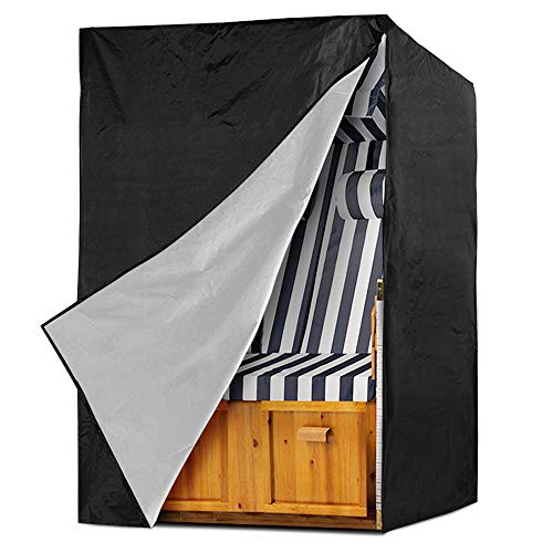 Strandkorb Schutzhülle, Nasharia Wasserdichtes Atmungsaktives 210D Oxford Strandkorbhaube Strandkorbhülle Universelle Strandkorb Abdeckung mit Tragebeutel, UV schützend, Schwarz, 135x105x175/140cm