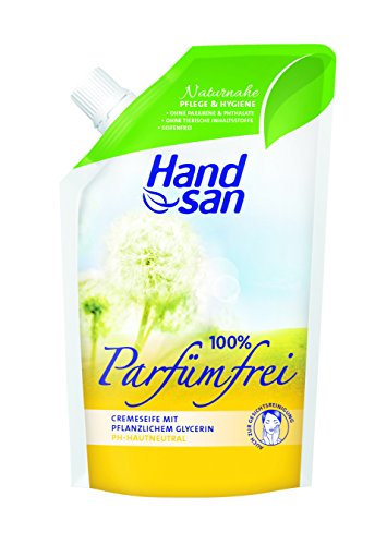 Handsan Cremeseife 100% PARFÜMFREI im Nachfüllbeutel 300 ml / Cremseife seifen- und parfümfrei Nachfüllbeutel im 6er Vorratspack (6 x 300 ml)