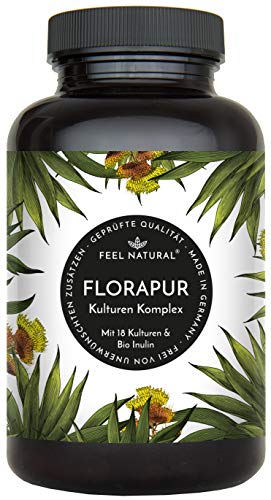 Florapur Kulturen Komplex - 18 Bakterienstämme, 180 vegane magensaftresistente Kapseln. Ohne unerwünschte Zusätze. Laborgeprüft, vegan und hergestellt in Deutschland