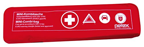 PETEX 43999712 Kombitasche p l u s mit Klettband best. aus EURO-Warndreieck, Verbandstofffüllung und Sicherheitsweste, rot