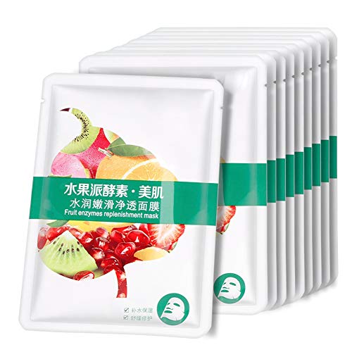 10 Stücke Fruchtextrakt Seidenmaske für Bleaching, Empfindliche Haut & Anti-Aging Anti-Falten, Feuchtigkeitsmaske Feuchtigkeitsspendende Feuchtigkeitsspendende Pflegende Gesichtsmaske