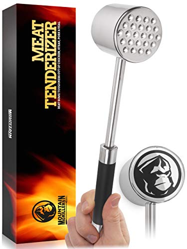 Mountain Grillers Fleischklopfer Doppelseitiger Edelstahl-Fleischhammer um Fleisch zu plattieren und weicher zu Machen | Fleischplattierer für Schnitzel, Steaks u. m. | Rostfrei, spülmaschinenfest