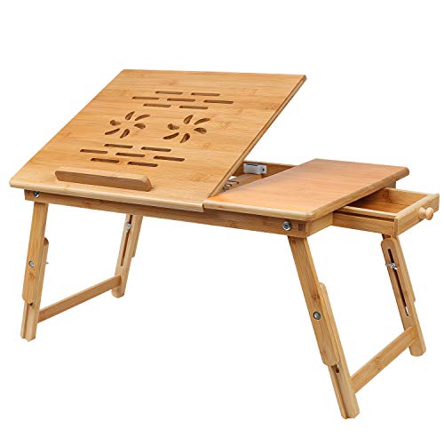 Hossejoy Laptoptisch aus Bambus, Notebooktisch Betttisch Lapdesks für Lesen oder Frühstücks und Zeichentisch Laptops höhenverstellbar Faltbare 55 x 35 x 33 cm
